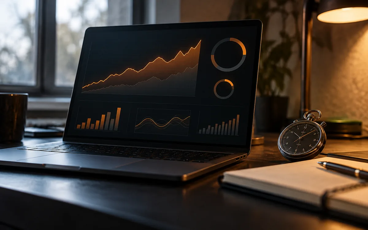 Performance metrics on a laptop screen