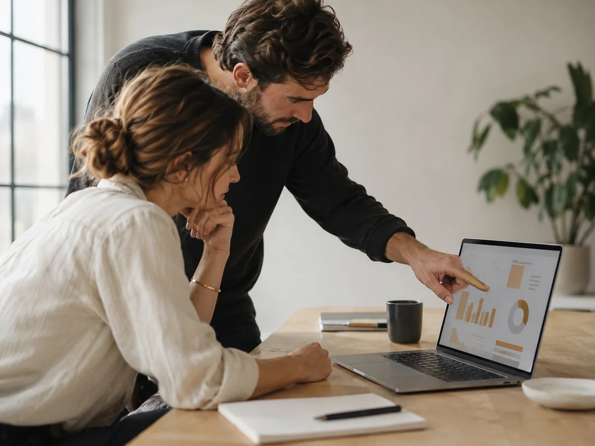 Two colleagues reviewing an analytics screen together